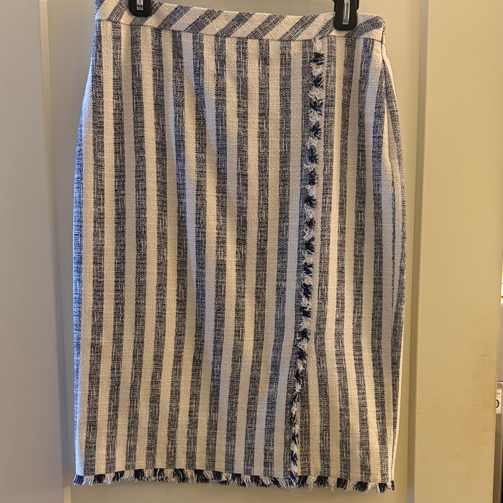 Banana Republic Navy and White Striped Lined Pencil Skirt